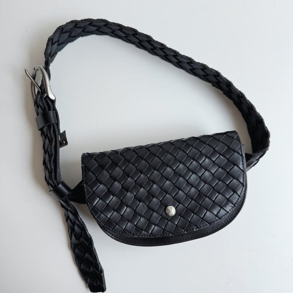 Patricia Nash Autographed Black Woven Leather Ponticelli Belt Bag Clutch